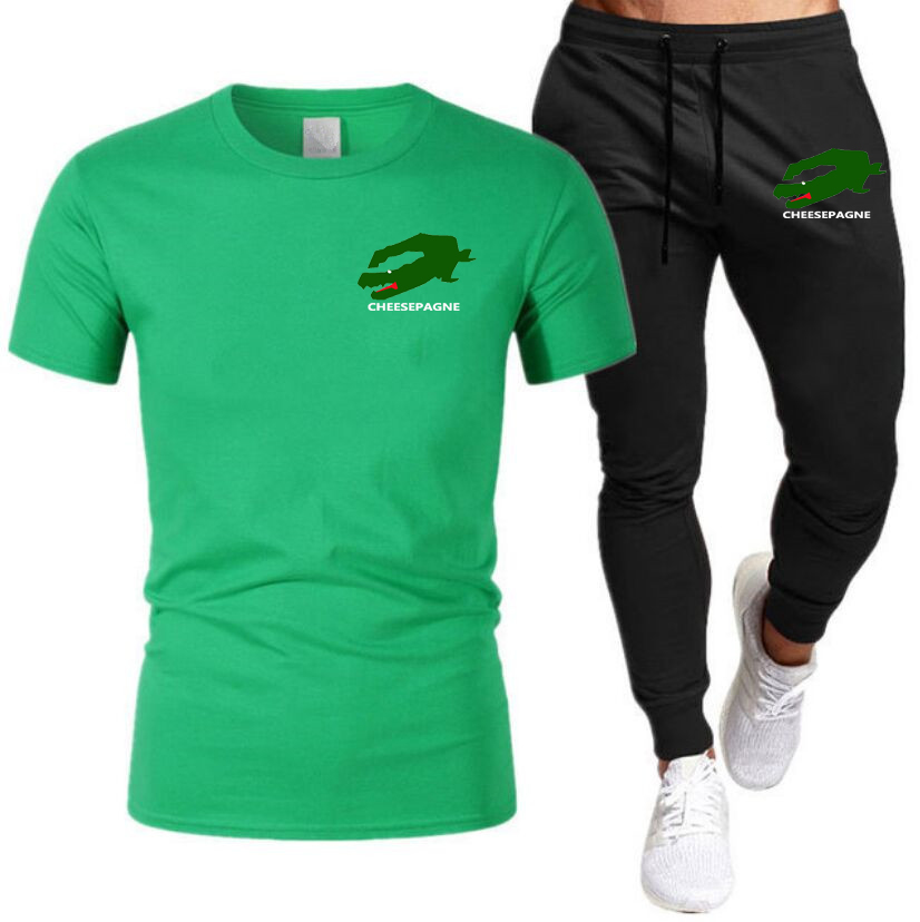 Ropa deportiva de moda de verano para hombre, camiseta estampada de 2 piezas, camiseta de algodón de manga corta, pantalones, ropa para hombre