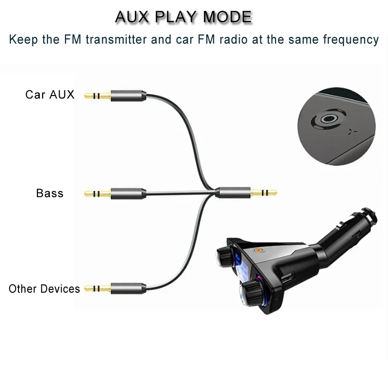 Odtwarzacz Mini Bluetooth Mp3 Player z nadajnikiem FM Ekran LED HandsFree TF karta USB Play Car Player