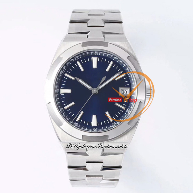 8F Overseas 4500V Ultra-Thin A5100 Auto Winding Automatic Mens Watch 41mm Blue Stick Dial Pulseira de aço inoxidável Super Edition Relógios Puretime Reloj Hombre