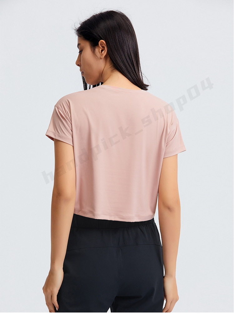 Lu Dames Tops met korte mouwen Sportshirt met ronde hals Zacht Comfortabel Yoga Tops Korte losse tops Atletisch Hardlopen Workout Ademende kleding Dagelijks gebruik A-27