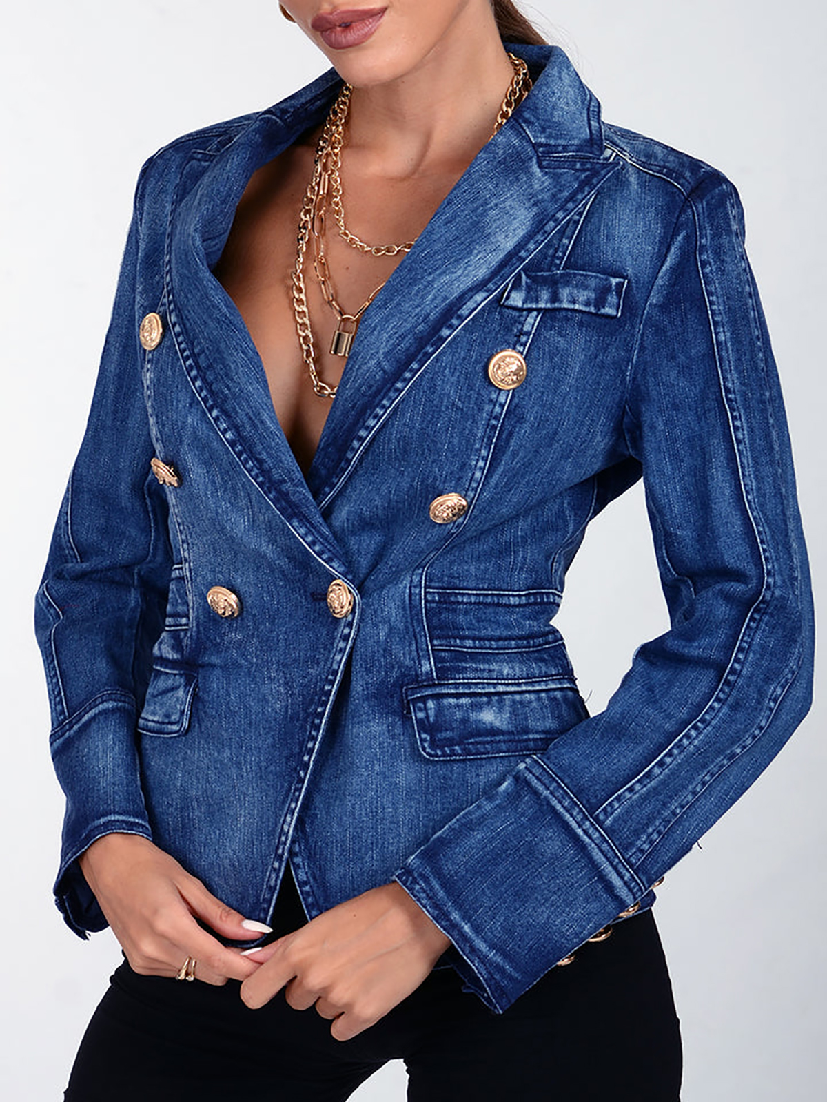 Abito da donna in denim blu Custom Made Slim Fit doppio petto Sfilata di moda Giacca da donna Blazer Guest Wear One Piece