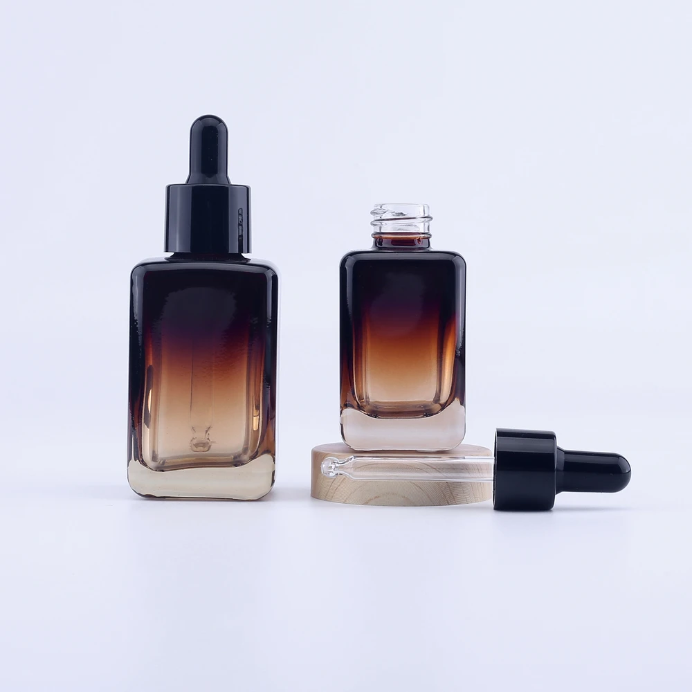 Accessories Empty Fancy Rectangular Brown Gradient Glass Dropper Bottle 30ml 50ml Essential/beard Oil Square Glass Bottle