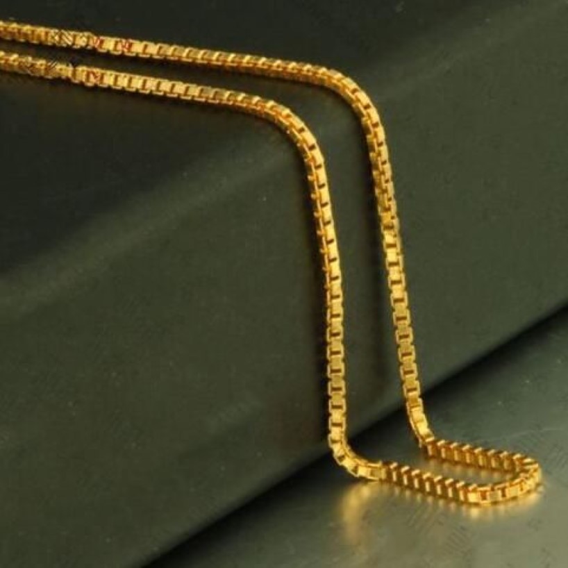 14k gult guldhalsband män kvinnor boxkedja halsband221f