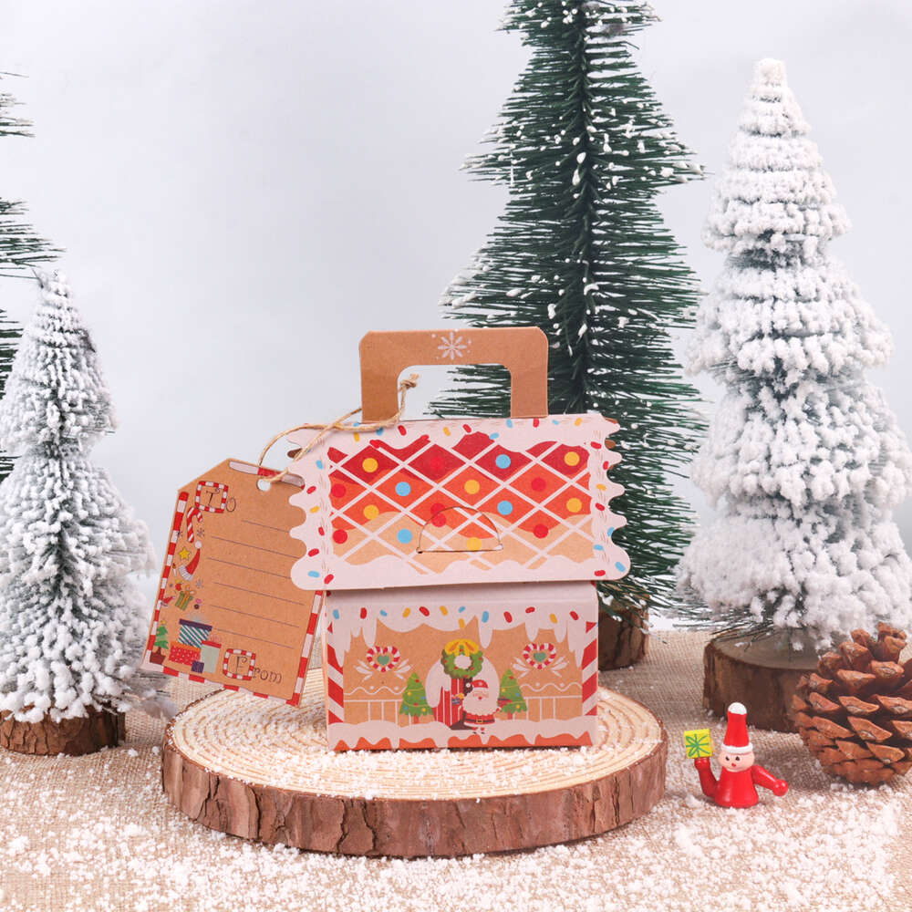 Neue 4/6/Weihnachten Lebkuchen Haus Form Geschenk Boxen Santa Claus Snack Cookies Kraft Papier Box xmas Party Süßigkeiten Dekorationen