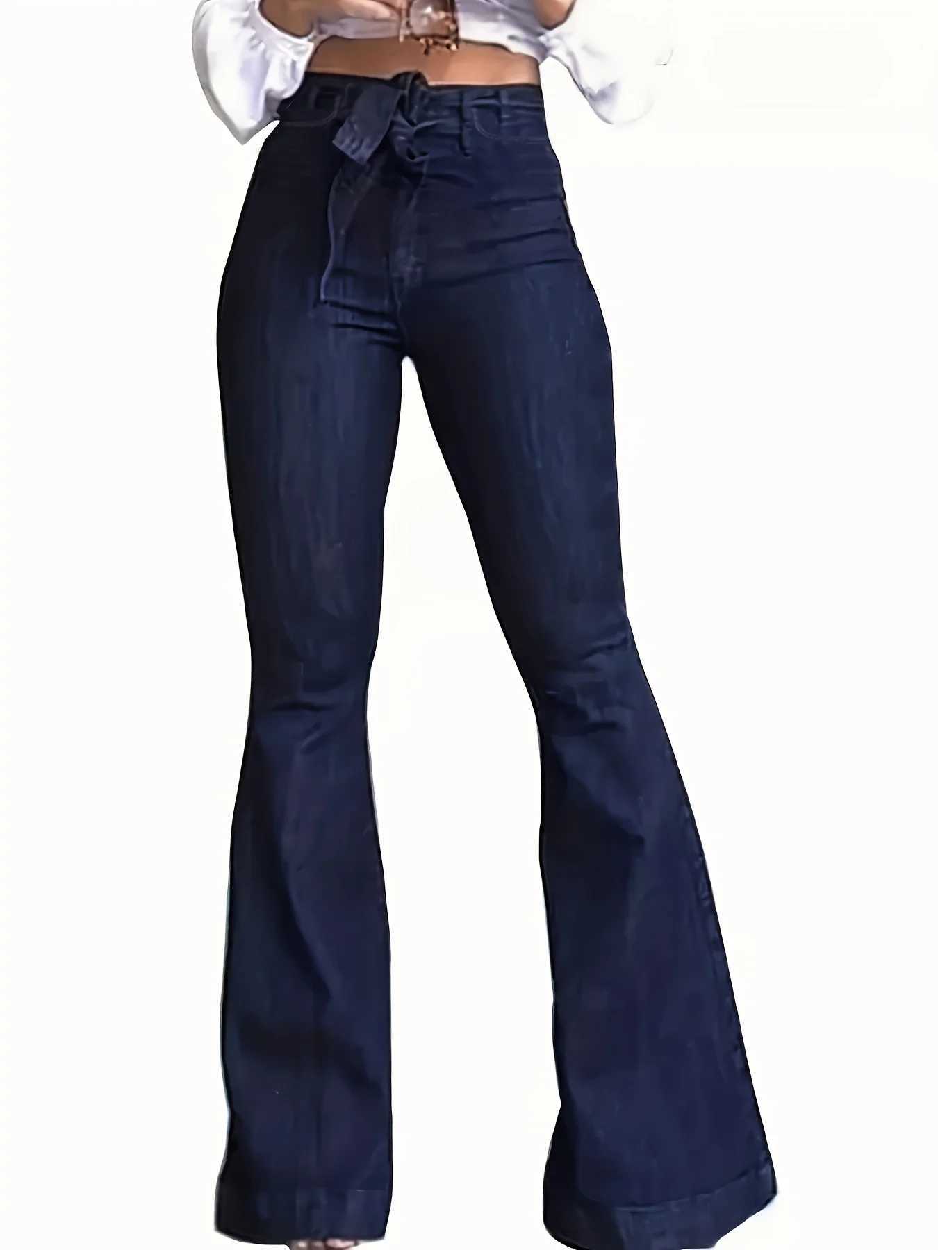 Dżinsowe dżinsy granatowe dżinsy jeansy jeansowe jesień wysokotcena z paskiem dolne szerokie nogi dżinsowe spodnie dżinsowe dżinsowe ubrania dżinsowe