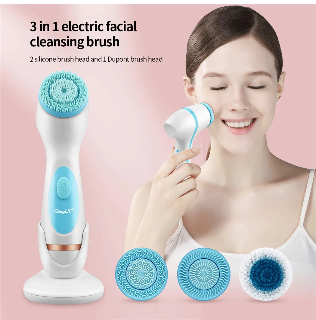 Définit Ckeyin 3 Electric Facial Nettoyage Brosse en profondeur Nettoyage en profondeur Face rotatif Brosse Silicone Afficier Facial Care Exfoliation Curtain