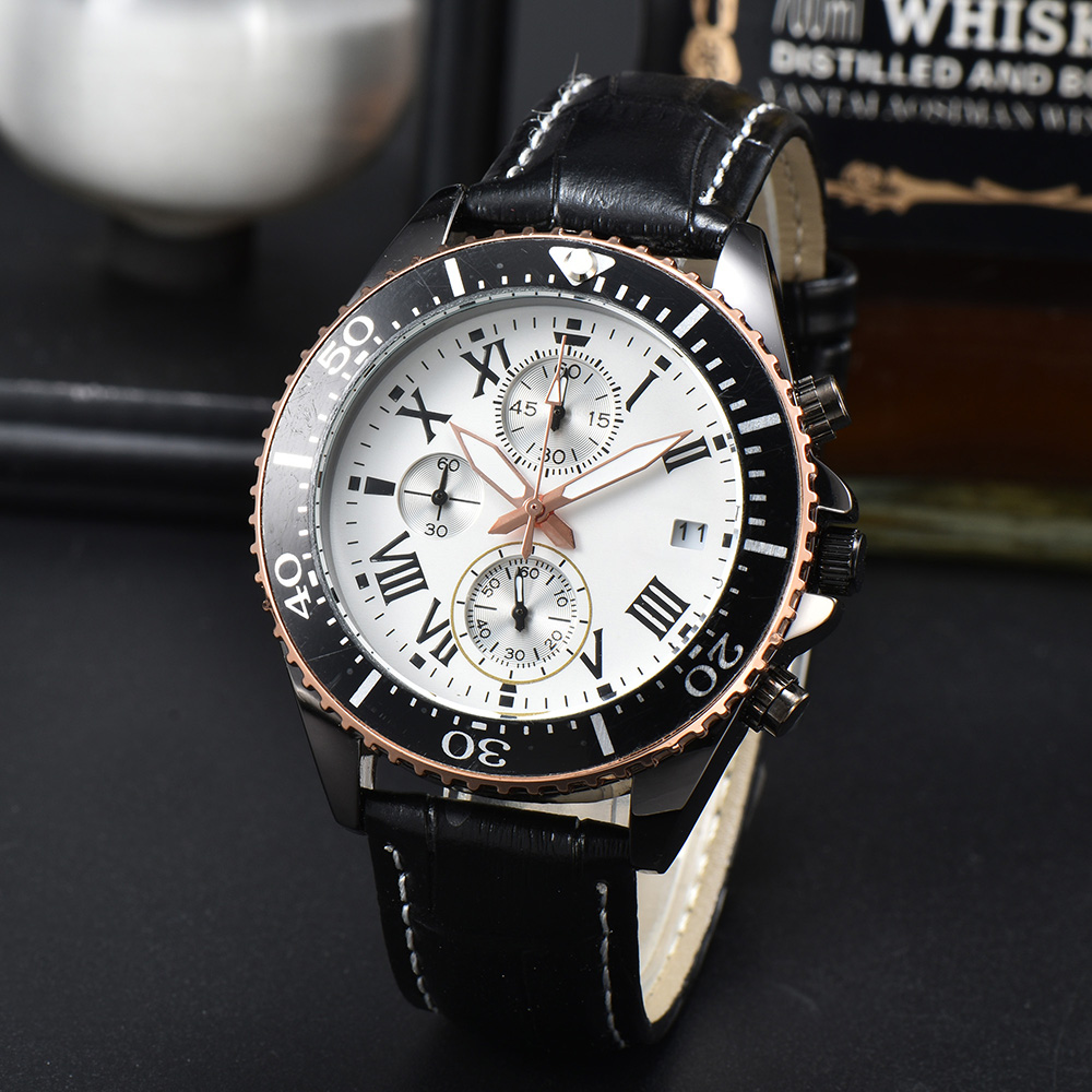 Luxury Mens Watches All Dial Work Chronograph Wristwatch Quartz Movement Leather Strap Stopwatch Splash Waterproof Designer Watch Sports Clock Montre De Luxe