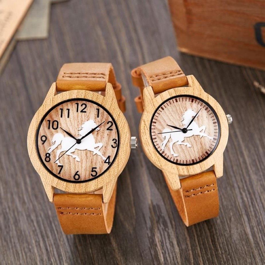 Montres-bracelets e montre en bois hommes autruche cerf montre-bracelet imitation imiter boîtier en bois quartz bracelet en cuir souple femmes amant Wri284C