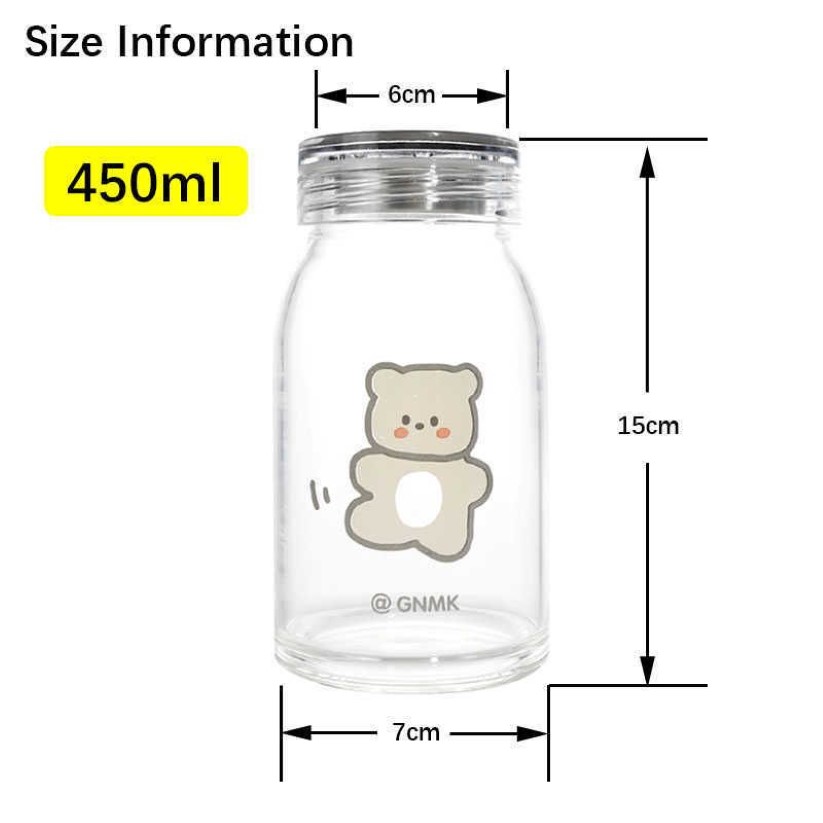 450 ml Cartoon Bär Glas Wasserflasche Dicke Hitzebeständigkeit Trinkflaschen Niedliche Milchkaffeebecher für Studentin Mädchen Geschenk 211022750