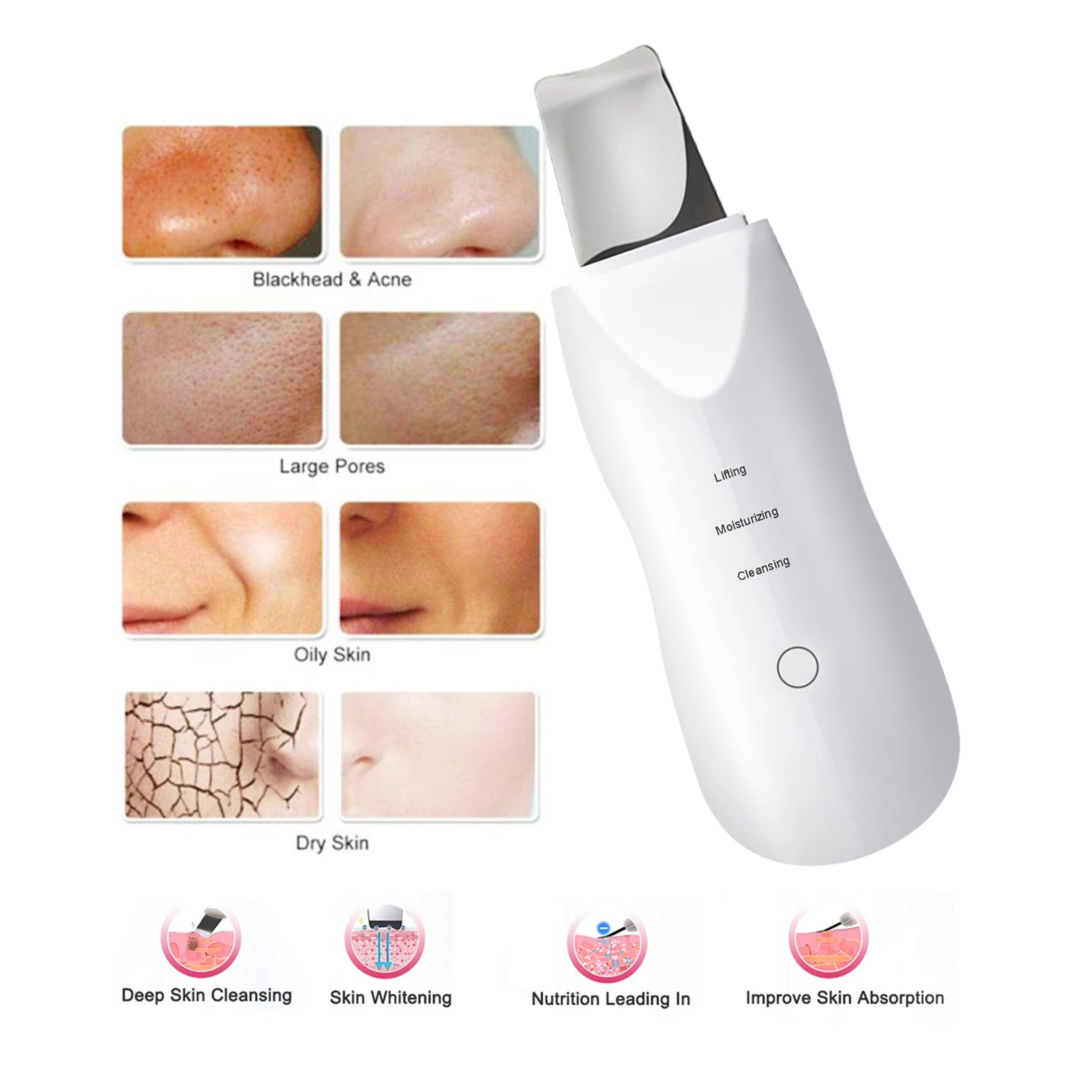 Analysator Ultrasonic Facial Skin Scrubber Face Cleaning Tool Skin Cleansing Peeling Cavitation Cosmetology Devices Blackhead Remover