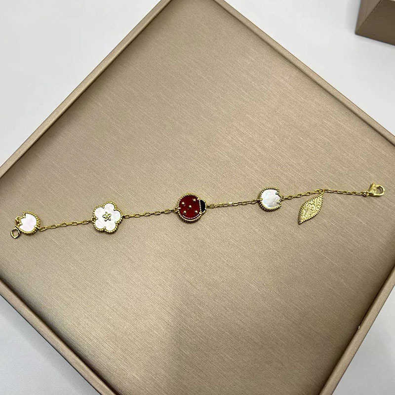 Designer-Schmuck, Luxus-Armband, Gliederkette, VanCA, vierblättriges Kleeblatt, fünf Blumen-Armband für Damen, hochwertiges Marienkäfer-Armband aus 18 Karat Roségold mit Titanstahlbeschichtung