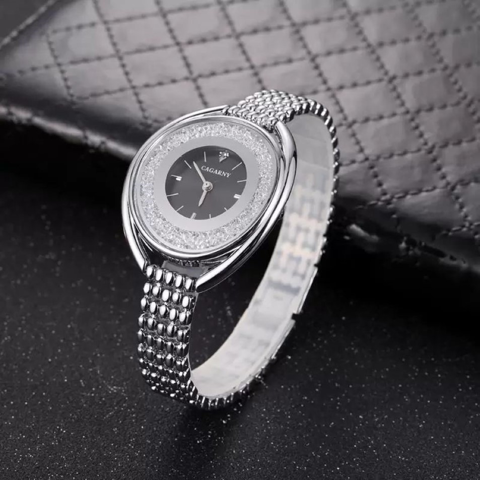 Cagarny Quartz Watch for Women Top Fashion Womens Wrist Watches Female Clock Silver Bracelet Crystal Wristwatches206W
