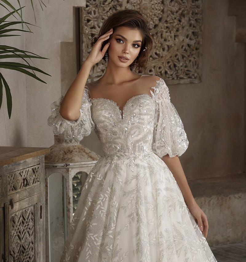 Vestidos de casamento graciosos lantejoulas vestidos de noiva meia manga uma linha pérolas apliques vestidos de noiva feitos sob encomenda mais tamanho