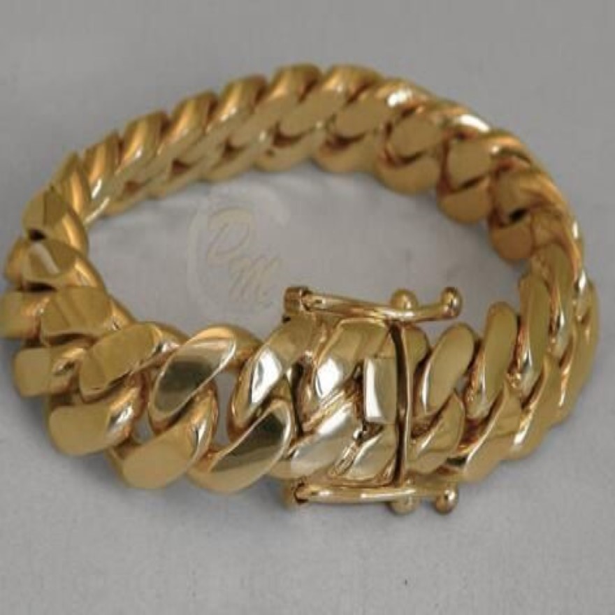 Мужской кубинский браслет с звеньями из твердого золота 14 карат, Майами, 8 тяжелых, 98, 7 грамм, 12 мм, 251 Вт