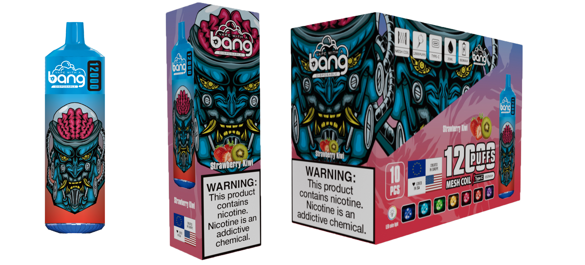 Original Bang 12000 Puffs jetables E cigarettes Vape Puff 12k 0% 2% 3% 5% 20 ml pré-rempli Pod Mesh Coil 650 mAh batterie rechargeable stylo Vaper dispositif tornado BOX 12000