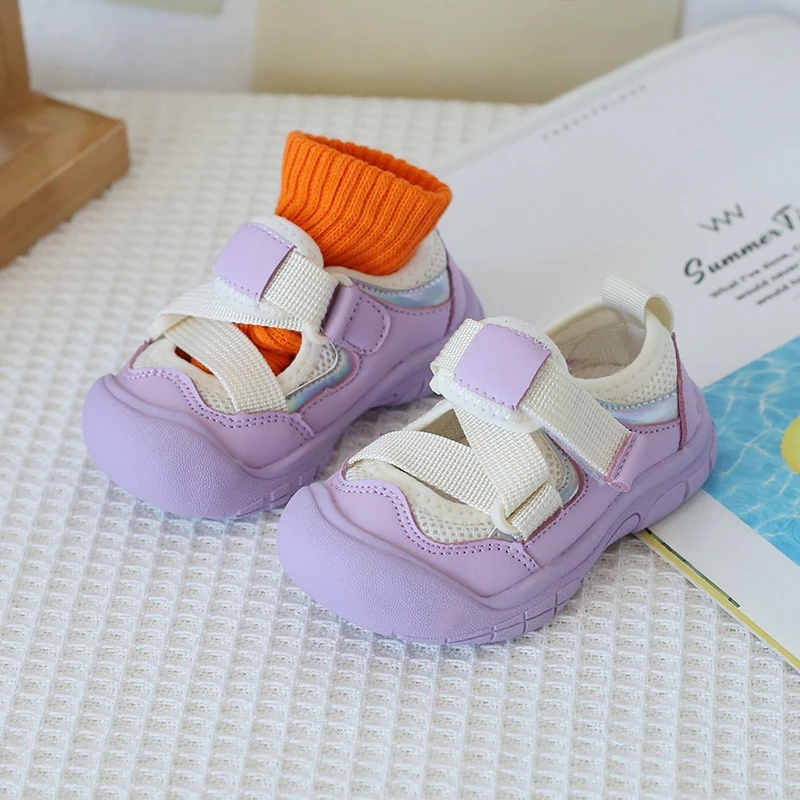 Outdoor CM Baby Mesh Sneakers na letnią cukierki Kolorowe maluch dziewcząt chłopięce buty sportowe fioletowe niebieskie piekierki rozmiar