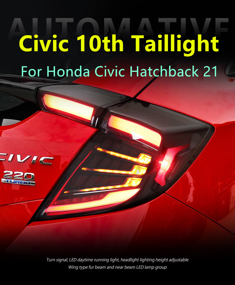 Lampa tylna sygnałowa LED do Honda Civic Hatchback tylny hamulec z tyłu tylne światło tylne 2016-2021 Akcesoria samochodowe