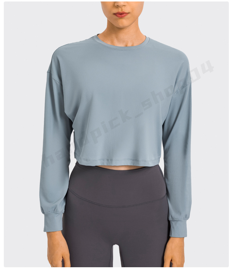 Lu Damen-Langarm-Tops, Rundhals-Sport-Shirt, weich, bequem, Yoga-Tops, kurze, lockere Tops, athletisches Laufen, Workout, atmungsaktive Kleidung, Alltagskleidung, A-193