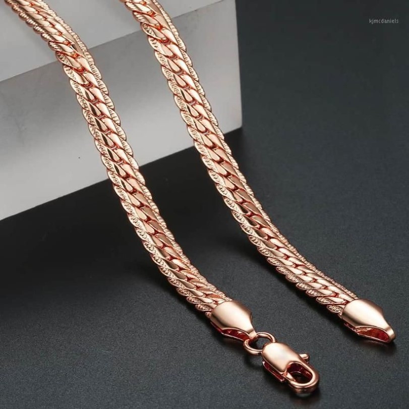 Kedjor 6mm Snake Link Chain Halsband Hammerade platt trottoarkant Cuban Rose Gold Silver Color for Women Men Fanshion Jewelry Gift GN1111297L