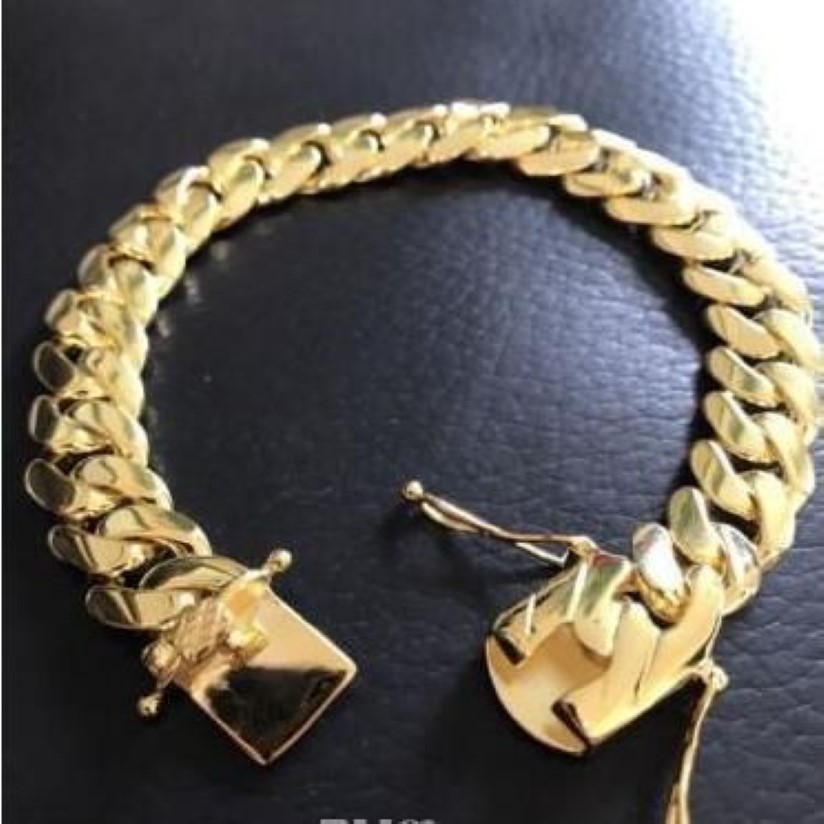 Bracciale da uomo a maglie cubane Miami in oro massiccio 14 carati largo 10 mm2615