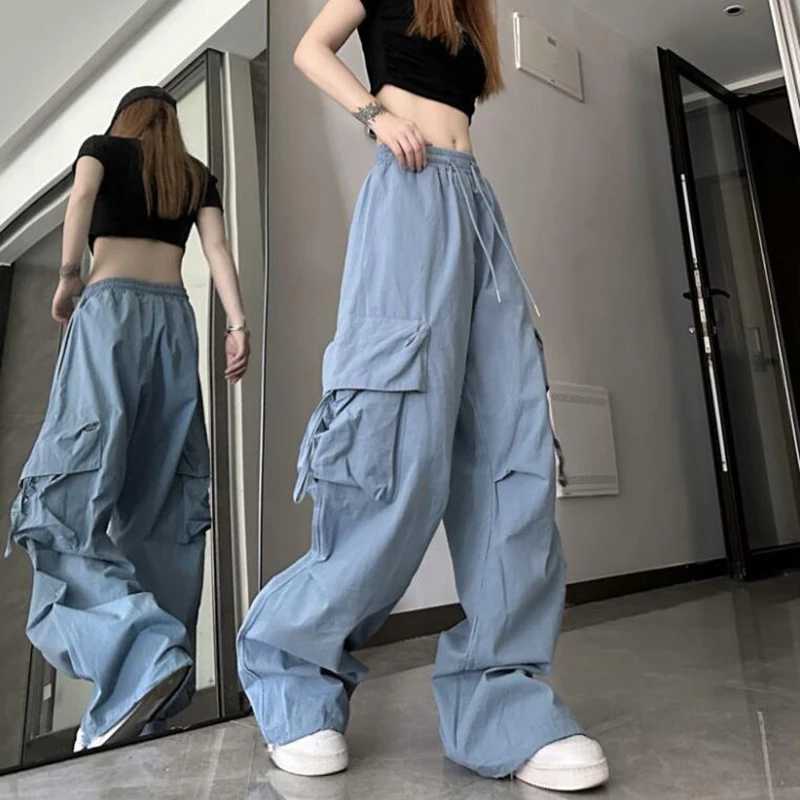 Jeans pour femmes Zoki Hip Hop Y2K Pantalon cargo Femmes Streetwear Harajuku Grandes poches Pantalon décontracté Coréen Lâche Taille haute Design Pantalon solide Z