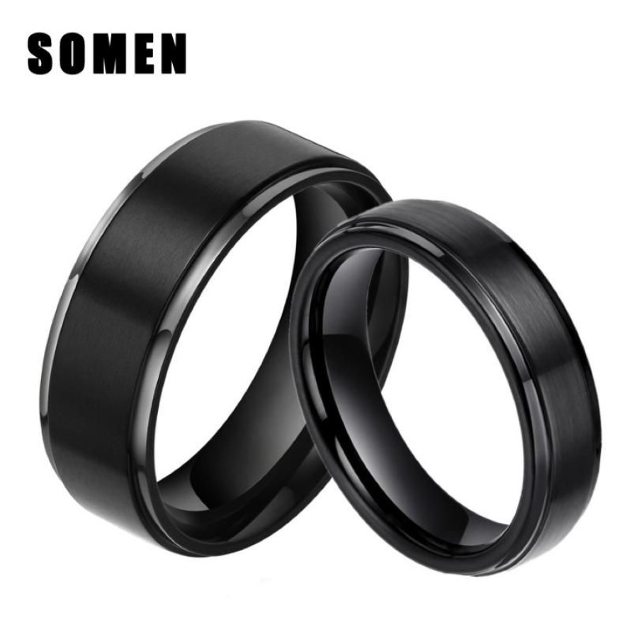 Wedding Rings 6mm & 8mm Sets 100% Pure Titanium Black Couple Bands Engagement Lovers Jewelry Alliance Bague Homme213K