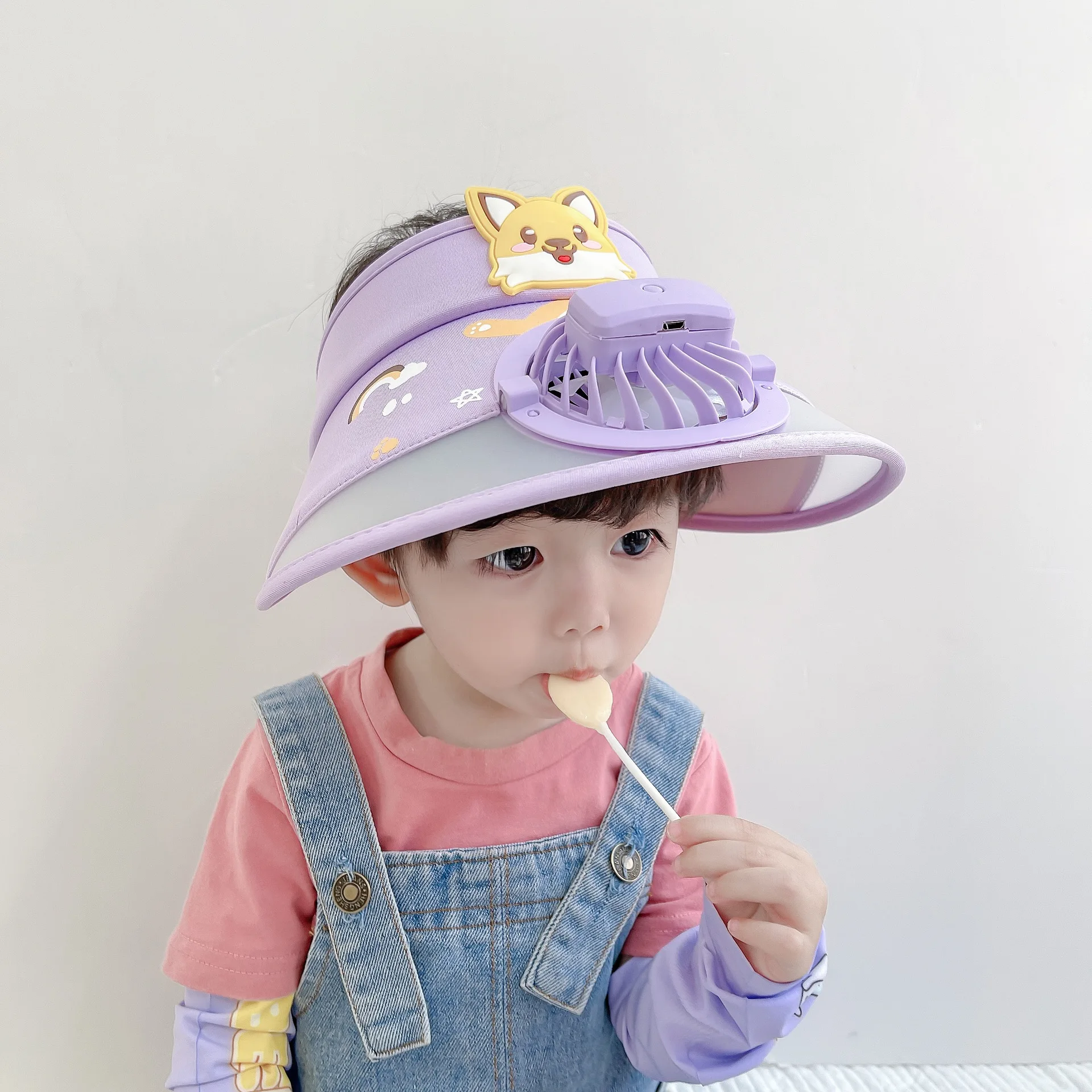 Conjuntos de verão das crianças novo topo vazio bebê grande borda recarregável com ventilador guarda-sol chapéu meninos e meninas protetor solar secador de cabelo gorra bebe