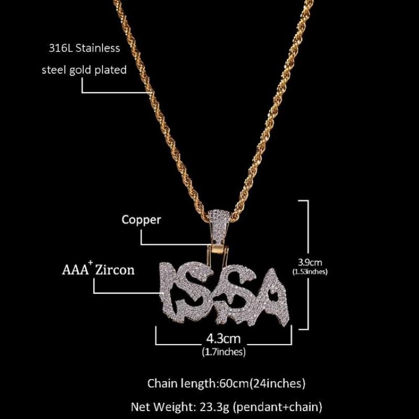 Hip Hop Micro Pave Green Cubic Zirconia Bling Out Issa Letter Pendants Necklace For Men Rapper Jewelry Gold Color298w