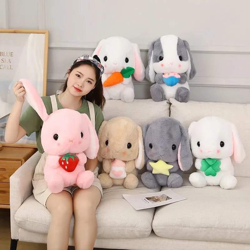 Animal en peluche lapin à longues oreilles, mignon radis, poupée, oreiller, cadeau d'anniversaire pour enfants, 2024