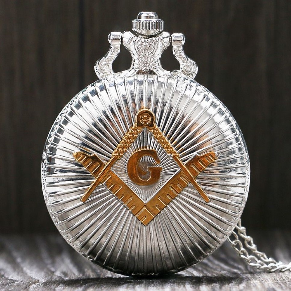 Srebrny Złoty Masoniczny Masonry Masonry Watch zegarek kieszonkowy z łańcuchem naszyjnikiem