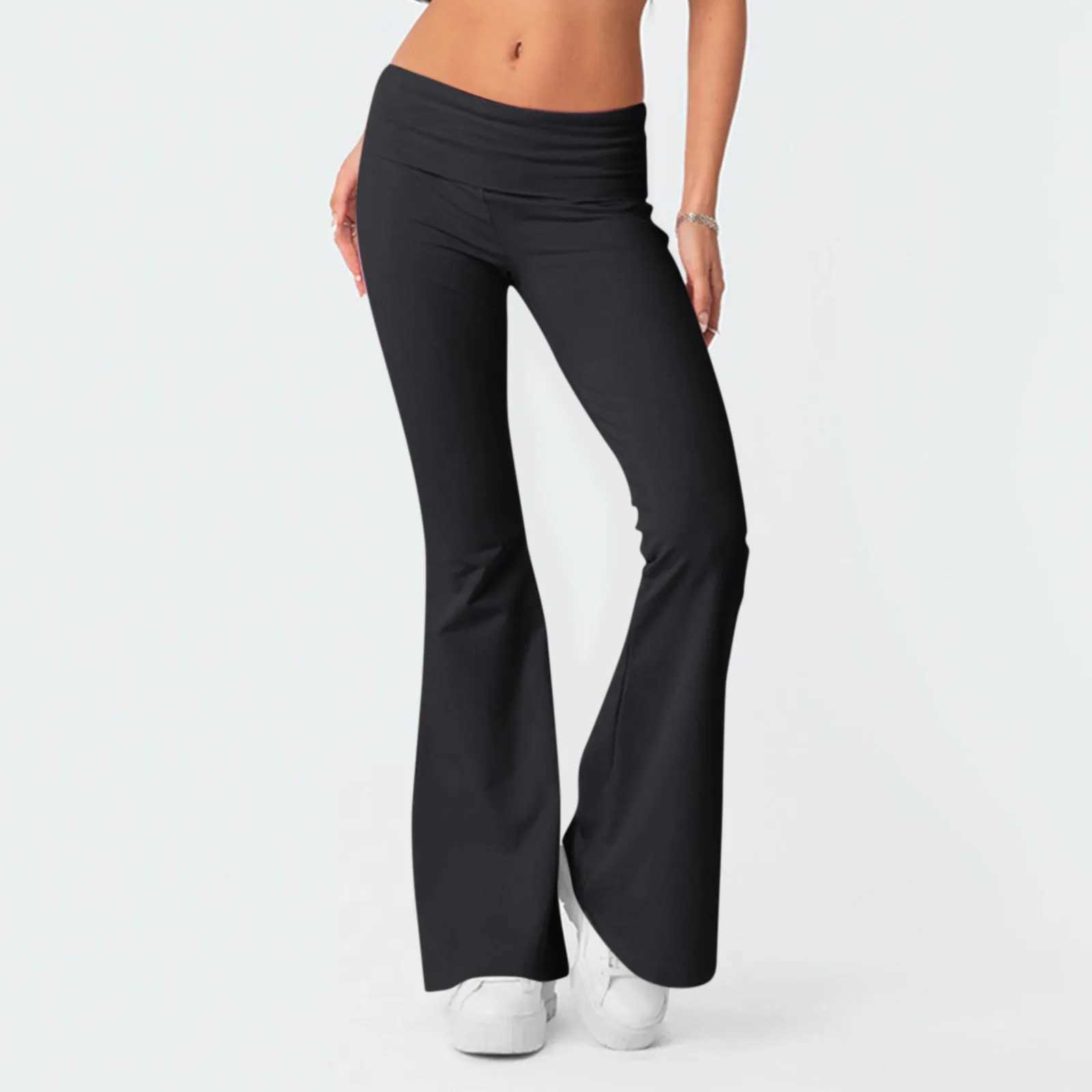 Damen-Jeans, Damen-Hosen mit weitem Bein, modisch, einfarbig, schmale Passform, schmale umgekehrte Taille, niedrige Taille, elastische Taille, Schlaghose