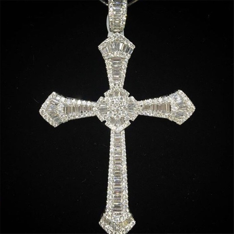 Collana con pendente croce maschile grande vintage in argento sterling 925 5A zircone Cz pendente croce da sposa uomo gioielli di lusso277O