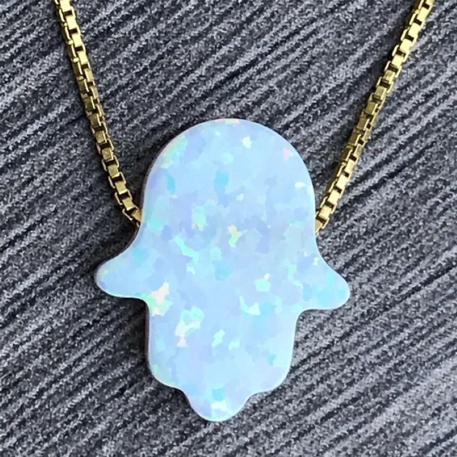 Zierliche goldfarbene Damenkette und einfacher Regenbogen-Opal-Hamsa-Anhänger-Halskette, Glücksgeschenke für Freunde235F