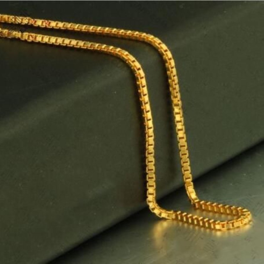 14k gult guldhalsband män kvinnor boxkedja halsband221f