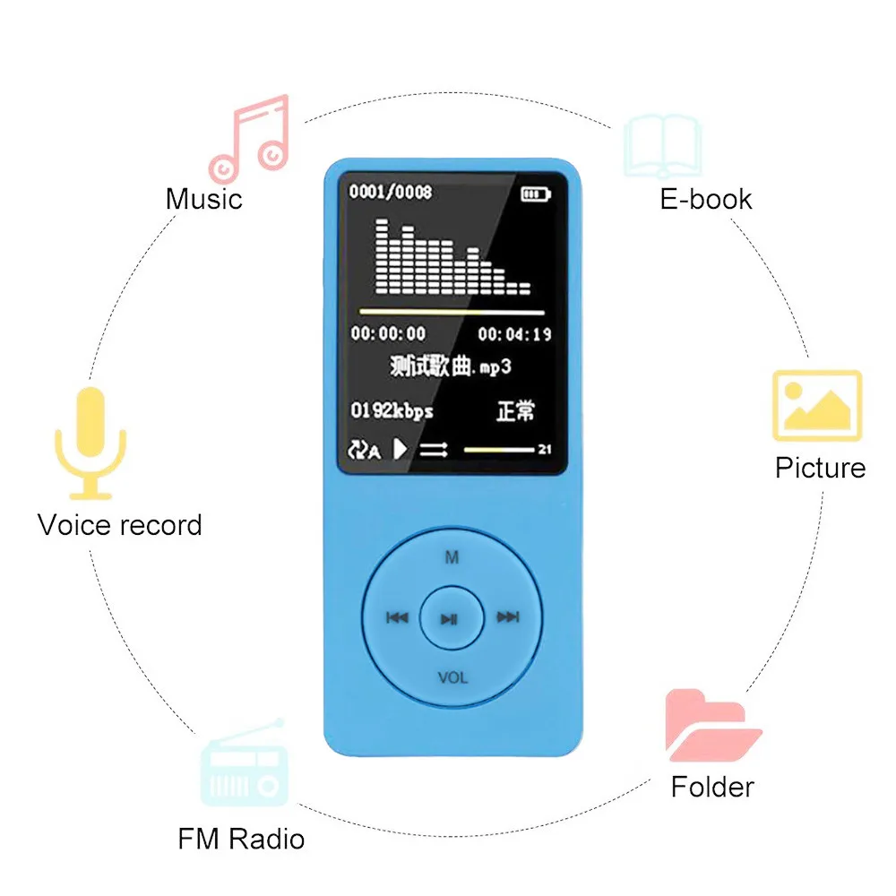 Players Feniores 1,8 tum LCD -skärm MP3 -spelare FM Radio Ebook Media Player Reproductor de Mp3 Support Externt minne TF -kort