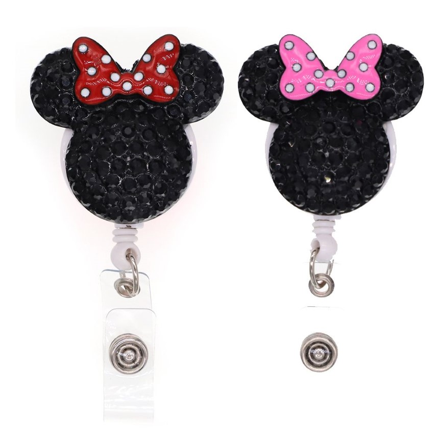 Cute Key Rings Animal Rhinestone Mouse Head Retractable ID Card Holder For Nurse Name Accessories Badge Reel With Allig279j