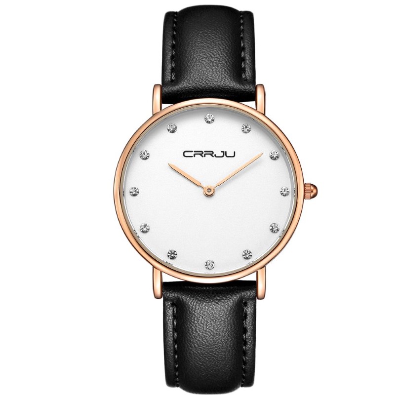 CRRJU femmes luxe strass montres à Quartz dame Ultra-mince mode robe classique bracelet en cuir montre-bracelet Relogio Feminino285O