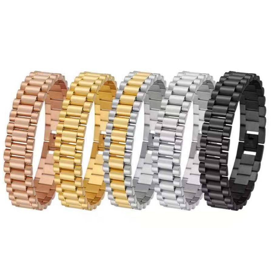 Mode 15mm Luxe Heren Dameshorloge Ketting Horlogeband Armband Hiphop Goud Zilver Rvs Horlogeband Strap Armbanden C248l