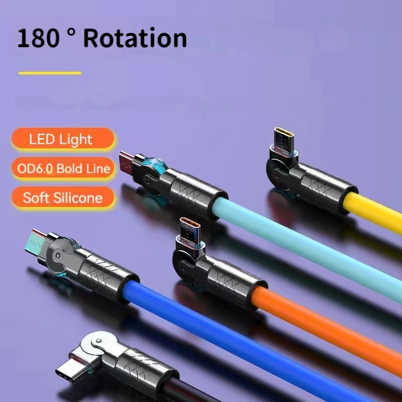 120W 6A SUPER FAST LADDA KABEL 180 ° Rotation PD Typ C Liquid Silicone Cable Snabbladdningsladd USB C till C -laddningskabeln för Samsung S24 S23 Huawei Xiaomi