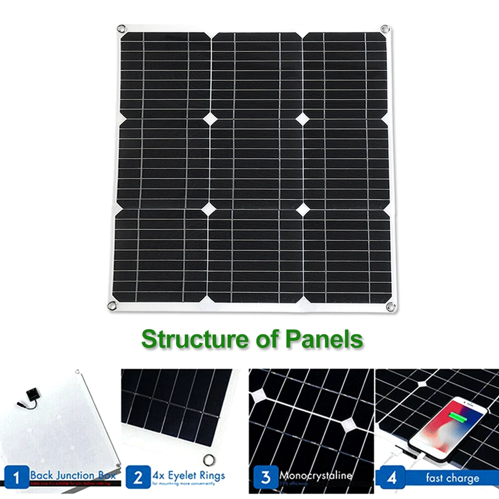 Güneş Evi Güneş Sistemi 30W 2USB5V 18V DC Fotovoltaik Güneş Panel Kiti 60A Denetleyici Karavan Güç Pil Şarjı Açık PV Modülü