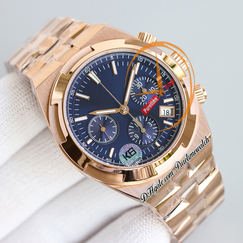 8F Overseas 5500V A5200 Автоматические мужские часы с хронографом 42,5 мм Розовое золото Синий циферблат Браслет из нержавеющей стали Часы Super Edition Puretimewatch Reloj Hombre