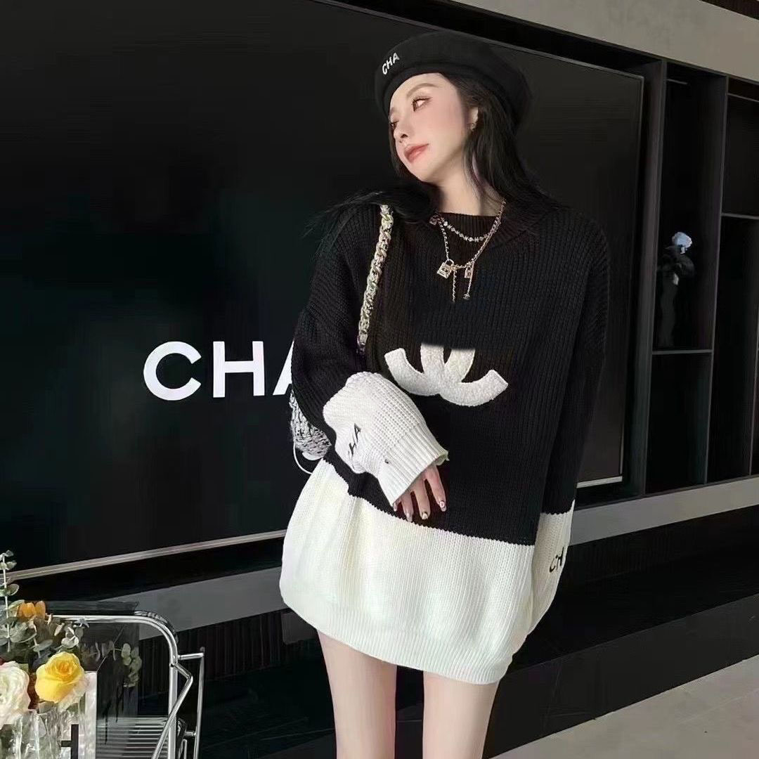 Stylowy i leniwy styl lekkiego luksusowego czarno -białego bloku haftowany koszul