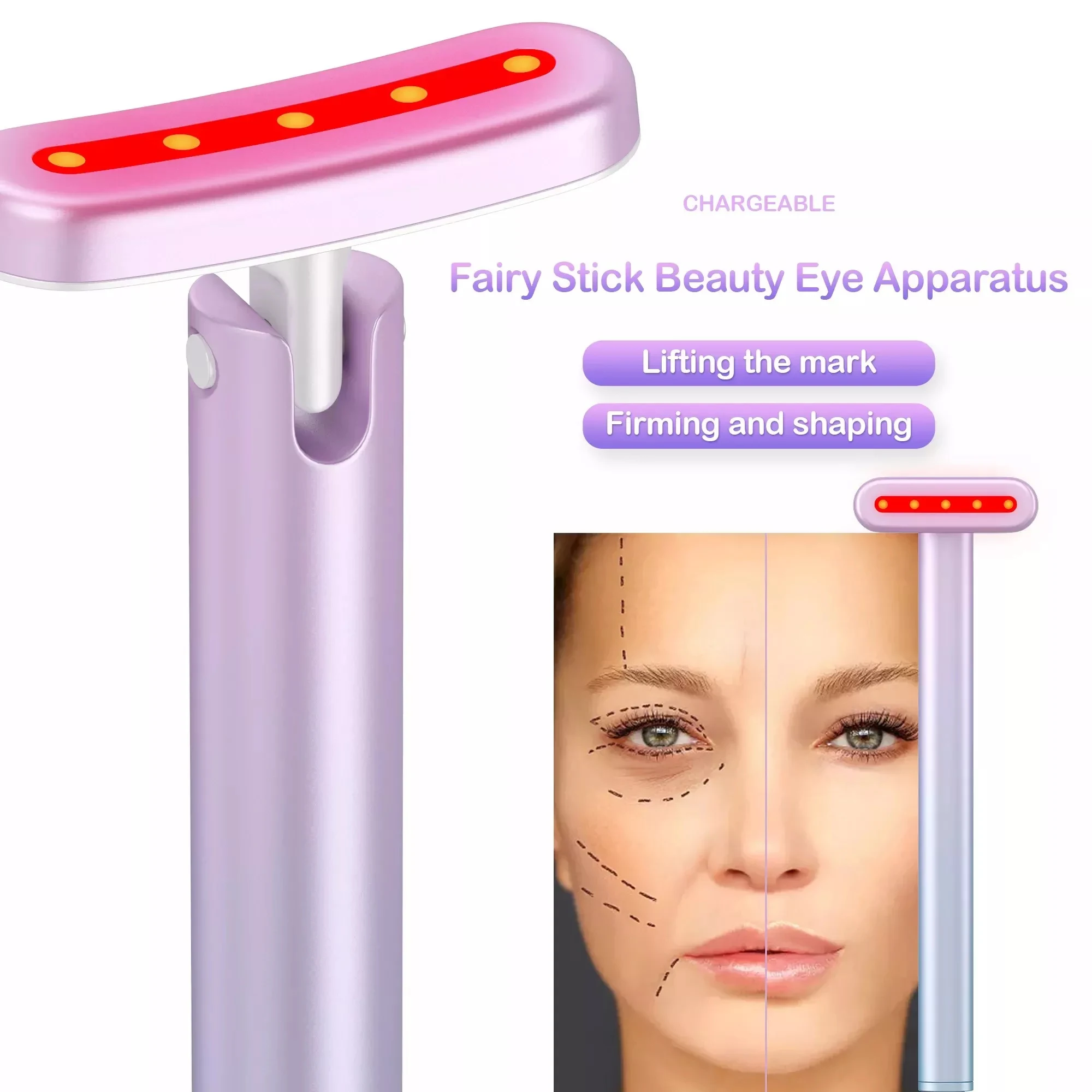 マッサージャー4 in 1 Magic Wand Eye Care Beauty Instrud LEDスキンケア杖振動マッサージマイクロカレントレッドライトセラピー暖かさペン