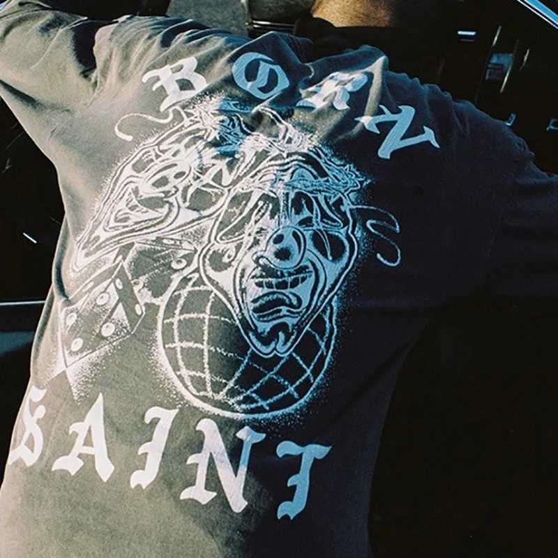 Herren T-Shirts Saint Michae Rundhals Übergroßes T-Shirt Herbst Winter Vintage Serie Langarm Clown Druckmuster Hochwertige Mode TopsL2312.21