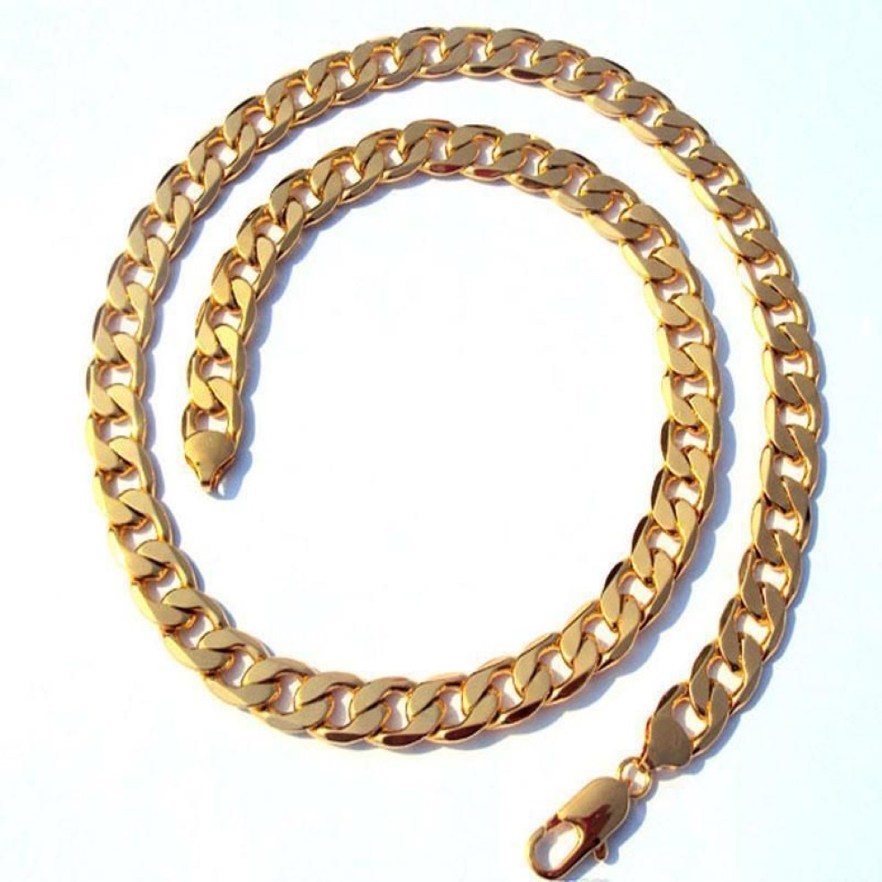 Klassisk mäns 18K Real Yellow Solid Gold Chain Halsband 23 6 tum 10mm Sqckftu Queen66235G