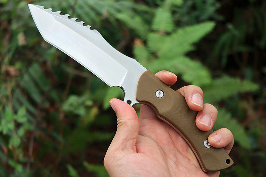 Couteau droit de haute qualité A2287 D2 Satin Tanto Point Blade Full Tang G10 Poignée Camping en plein air Randonnée Chasse Survie Couteaux tactiques avec Kydex