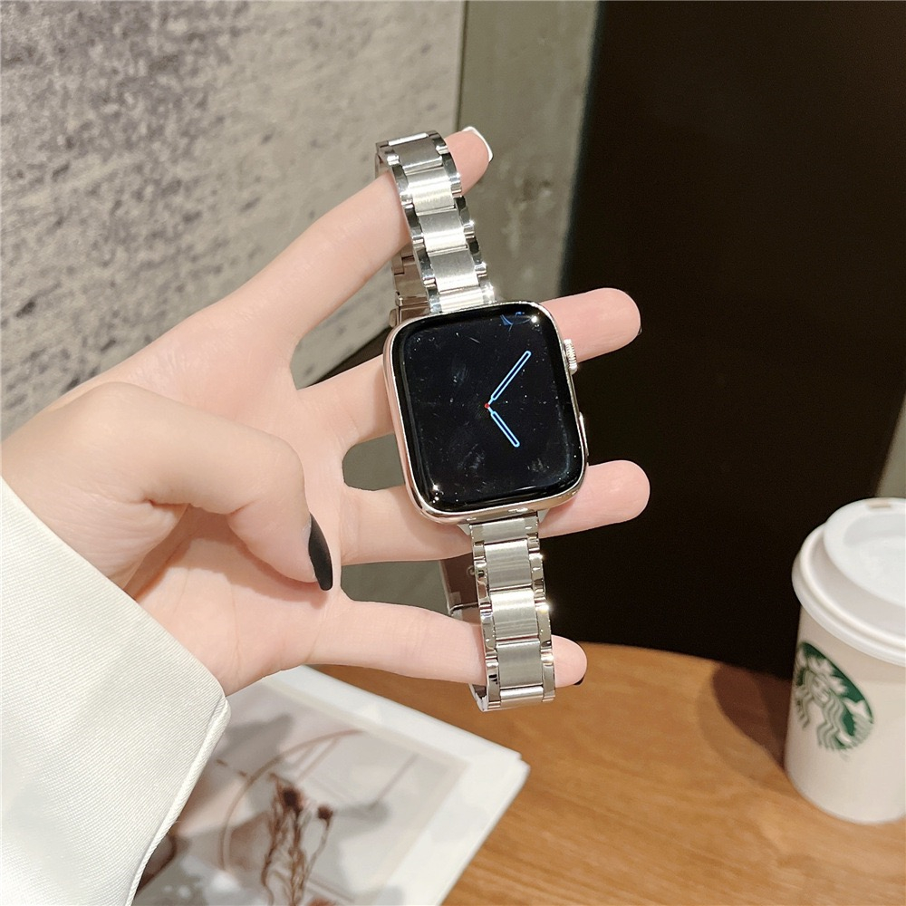 Pour Apple Watch trois perles petite taille bracelet en acier inoxydable 38 mm 42 mm 40 mm 41 mm 44 mm 45 mm 49 mm Apple Watch bracelet de montre solide pour femme