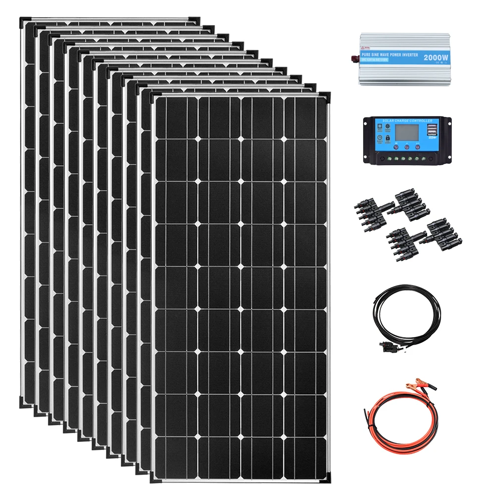 Sistema de painel solar solar 1200w, kit completo de 12v, célula de energia para acampamento, inversor de 2000w para carregador de bateria, carregamento de eletrodomésticos