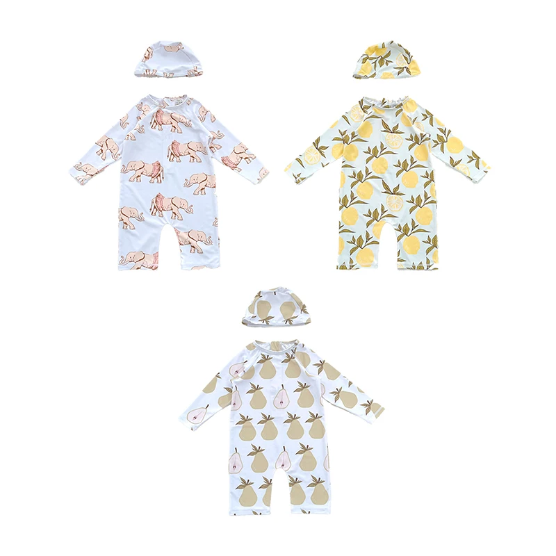 Swimwear Summer Children's One Piece Swimsuit Cartoon Fruit Print Baby Pool Suit Baby Boy Long Sleeve Sunscreen Beach Toddler Swimsuit