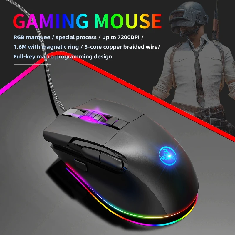 Souris d'ordinateur filaire ergonomique, 8 touches, 7200dpi, 7000FPS, pour ordinateur portable, cadeaux pour garçons, filles, adolescents et adultes